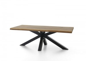 Esstisch Eiche Tischplatte, Industriedesign Tisch Massiv-Eiche Gestell Metall, Maße 220 x 100 cm 