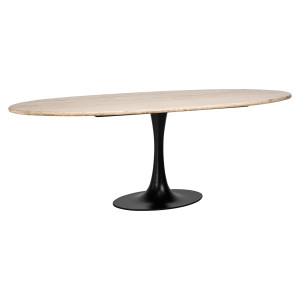 Ovaler Esstisch Travertinstein, Tisch Naturstein oval Metallfuß, Esstisch oval schwarz, Breite 230 cm