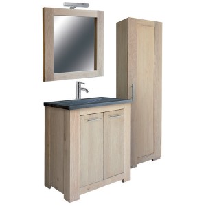 Badezimmer Setz 5 teilig, Waschtisch mit Spiegel und Badezimmerschrank, Breite 75 cm