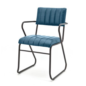 Stuhl mit Armlehne im Industriedesign, blau, modern