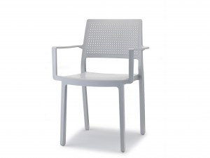 Stuhl mit Armlehne, Indoor, Outdoor, hellgrau, aus Kunststoff, Stapelbar