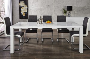 Esstisch weiß Hochglanz,  Tisch weiß,  Länge 120-200 cm