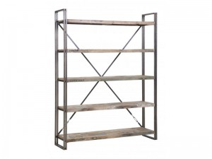 Regal im Industriedesign, Bücherregal aus Metall und Holz, Höhe 210 cm 