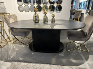 Esstisch schwarz Marmoroptik, Tisch schwarz Keramik Tischplatte schwarz, Länge 200 cm