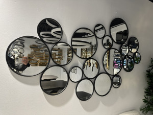 Spiegel schwarz, runder Wandspiegel schwarz,  Breite 160 cm