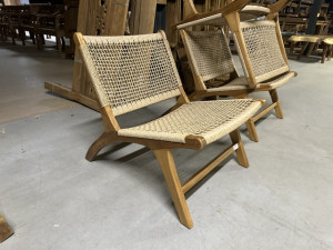 Sessel Holz, Bali Sessel Textilgeflecht, Loungesessel Holz