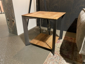 Beistelltisch Teakholz Tischplatte, Couchtisch Metall-Gestell, Breite 50 cm