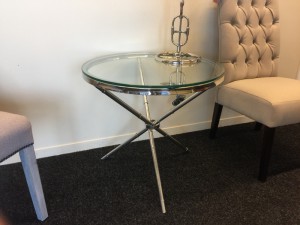 Couchtisch rund silber, Tisch rund verchromt Metall und Glas, Durchmesser 69 cm