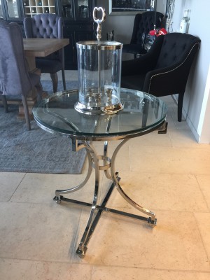 Tisch rund Glas-Metall, runder Glastisch, Durchmesser 65 cm
