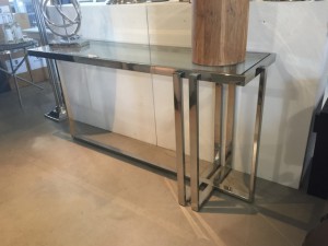 Konsole Glas Silber, Wandkonsole Silber Metall, Wandtisch verchromt Glas-Metall, Breite 148 cm