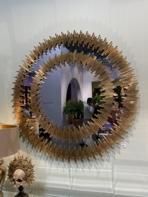 Wandspiegel rund Gold, Gold Spiegel rund, Durchmesser 132 cm