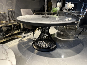 Esstisch rund schwarz, runder Tisch schwarz Metall-Gestell, Durchmesser 130 cm