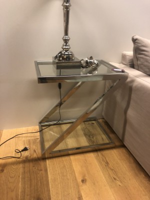 Beistelltisch verchromt Glas-Metall, Tisch Silber Glas-Metall, Breite 60 cm