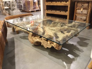 Couchtisch Wurzelholz, Tisch Massivholz und Glas