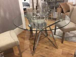 Runder Tisch Glas Metall, Glastisch rund verchromt, Esstisch rund, Durchmesser 120 cm