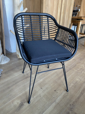 Stuhl schwarz, Stuhl Kunst-Rattan, Stuhl mit Armlehne schwarz