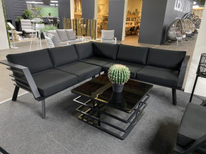 Set Loungesofa schwarz,1xGartensessel schwarz,  Garten-Couchtisch schwarz, Lounge schwarz Aluminium-Gestell, Breite 224x224 cm
