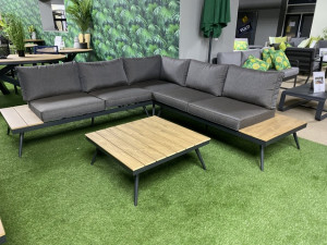 Garten Sofa mit Couchtisch, Lounge-Sofa grau, Eck-Gartensofa grau, Lounge grau, Breite 196 cm