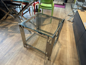 Beistelltisch Silber Glas, Glastisch Silber, Beistelltisch verchromt Glas,   Maße 55x55 cm