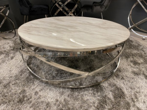Couchtisch rund Silber, runder Couchtisch Silber-weiß, runder Tisch, Durchmesser 110 cm