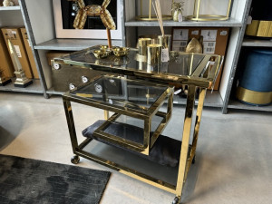 Barwagen Gold, Trolley Gold Glas-Metall, Servierwagen Gold,  Breite 83 cm