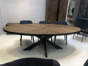 Tisch oval Landhaus, Esstisch schwarz oval Metall-Tischgestell, ovaler Tisch Industriedesign, Breite 200 cm