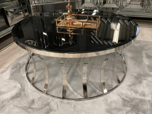 Couchtisch rund Silber, runder Couchtisch schwarz, runder Tisch, Durchmesser 110 cm
