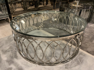 Couchtisch rund Silber, runder Couchtisch Silber-weiß, runder Tisch, Durchmesser 110 cm