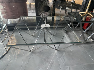 Couchtisch Silber, Glas-Couchtisch, Maße 100x100 cm