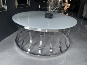 Couchtisch rund Silber, runder Couchtisch weiß, runder Tisch, Durchmesser 110 cm