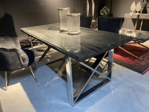 Esstisch schwarz, Tisch verchromtes Gestell schwarze Tischplatte, Breite 180 cm