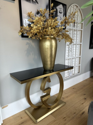Konsole schwarz-Gold, Wandtisch Gold Glas,  Breite 120 cm