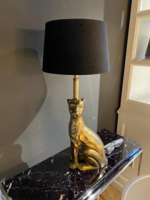 Tischlampe gold/schwarz, Tischleuchte schwarz/gold, Tischlampe Katze, Höhe 70 cm