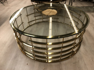 Couchtisch Gold rund, runder Tisch Gold, Couchtisch Glas Metall, Durchmesser 100 cm