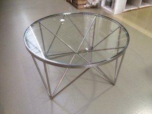 Couchtisch Silber Glas-Metall, Beistelltisch verchromt Metall und Glas, Durchmesser 80 cm