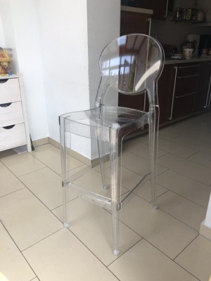 Design Barstuhl, Barhocker in zwei Farben transparent oder grau transparent, Sitzhöhe 74 cm