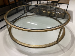 Runder Couchtisch Gold, Glastisch rund, Couchtisch rund Glas Tischplatte,  Durchmesser 123 cm