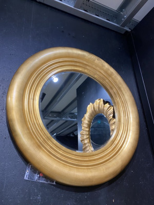 Wandspiegel Gold, runder Spiegel Gold, Spiegel rund Gold, Höhe 143 cm