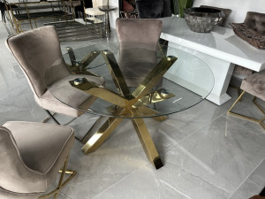 Glastisch rund Gold, Esstisch Gold, Tisch rund Glasplatte, Durchmesser 130 cm