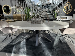 Tisch oval schwarz, Esstisch oval, Tischplatte creme Farbe, Breite 220 cm