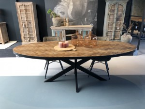 Ovaler Esstisch Metall Gestell, Tisch oval Industriedesign, ovaler Tisch Metall Holz, Breite 210  cm