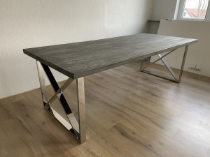Esstisch grau, Tisch Silber - Gestell, Esstisch verchromt, Maße 230 x 100 cm