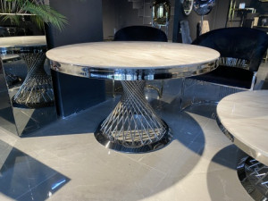 Runder Esstisch Marmoroptik, Tisch rund Silber Gestell, Durchmesser 130 cm