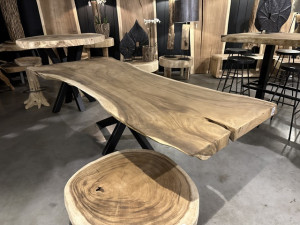 Massiv Tischplatte Massivholz, Esstischplatte Teakholz Tischplatte, ca. 8-10 cm Stärke, Breite 250 cm