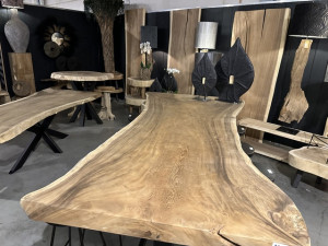 Massiv Tischplatte Massivholz, Esstischplatte Teakholz Tischplatte, ca. 8-10 cm Stärke, Breite 300 cm