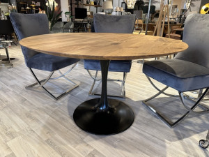 Tisch rund Eichenplatte, runder Esstisch schwarz-Eiche-Natur, Durchmesser 120 cm