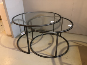 2er Set Couchtisch grau  Glas-Metall, Couchtisch rund Glas, Durchmesser 75 cm
