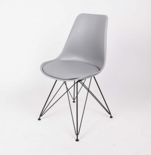 Design Stuhl grau, Stuhl gepolstert grau mit Metallgestell schwarz
