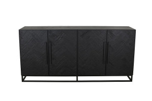 Sideboard schwarz, Anrichte schwarz, Sideboard Fischgrätmuster schwarz, Breite 180 cm