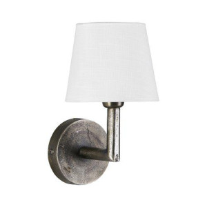 Wandlampe Silber-Antik, Metall Wandleuchte  mit Lampenschirm weiß, Durchmesser 17-20 cm
